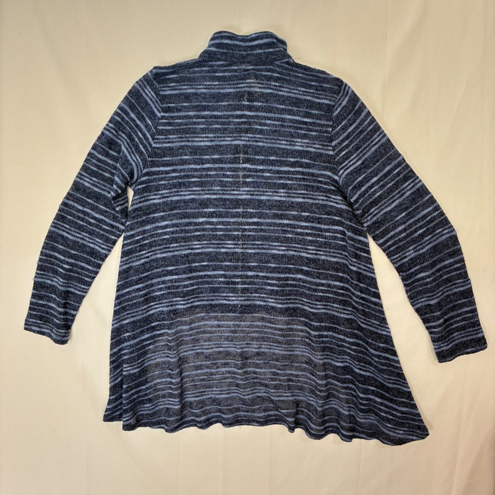 Comfy USA Sheer Cardigan Womens Medium Blue Striped Zip Up High Low Boho Coastal - Picture 4 of 10